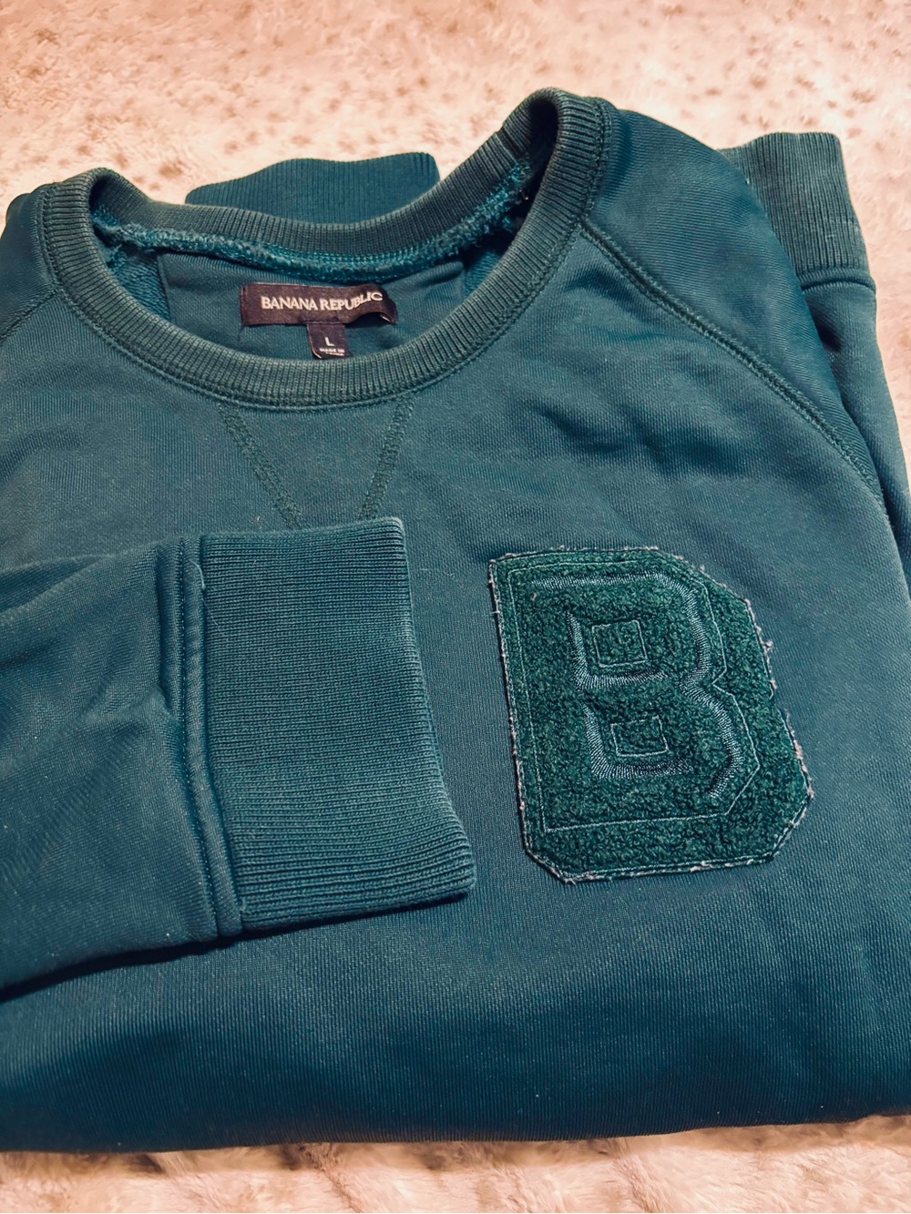 Banana Republic Men's Teal Crewneck with Appliqué B